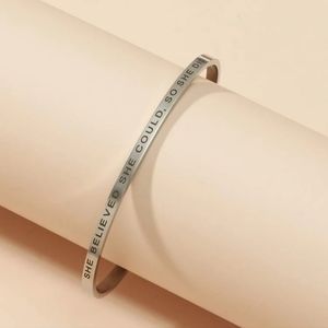 Silver bangle bracelet She Believed‎ She Could So She Did gift love inspiration